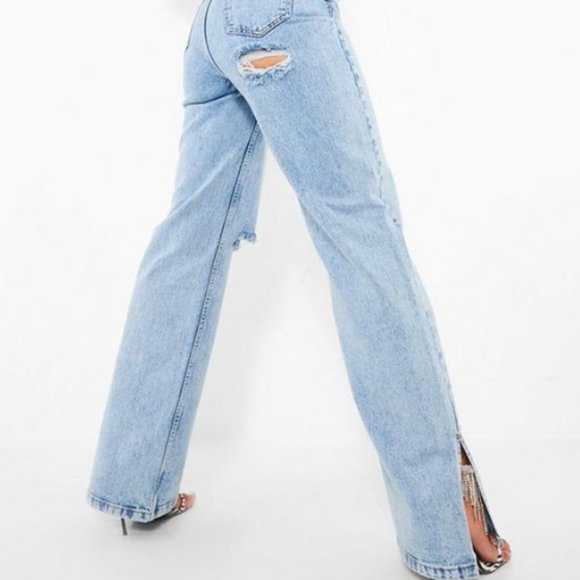 Boohoo Acid Wash Rip Split Hem mom Jeans - Picture 8 of 8